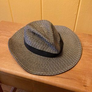 J Crew Packable Black/White Straw Hat sz S/M